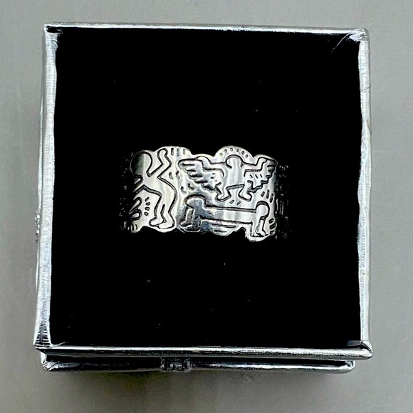 Keith Haring Inspired S925 Sterling Silver Ring With Wavy Design ♥️ Size 9 - Picture 2 of 8